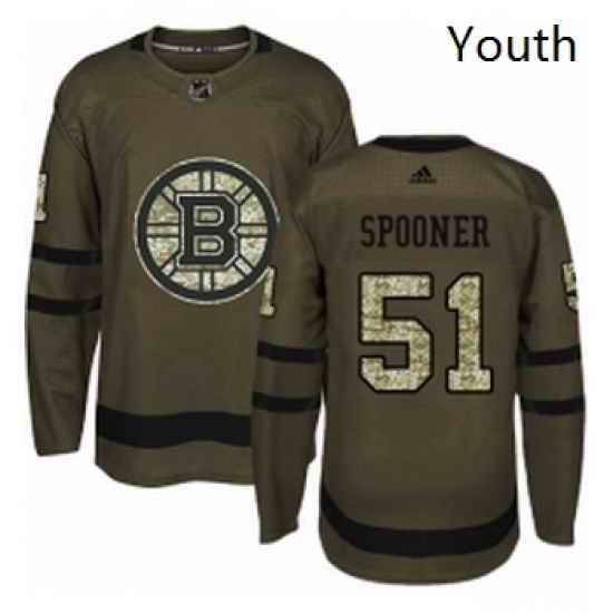 Youth Adidas Boston Bruins 51 Ryan Spooner Premier Green Salute to Service NHL Jersey